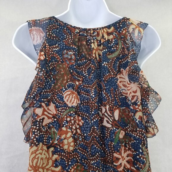 Madewell Lily Dress Womens XS Sea Floral Dark Botanical Print Navy Ruffles Lined - Picture 6 of 15